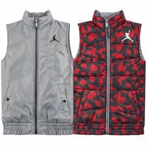 Jordan Reversible Puffer Vest Mens Small Red Camo Gray Full Zip Jumpman